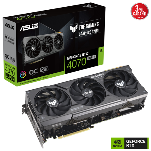TUF-RTX4070S-O12G-GAMING, 12Gb, 192Bit, GDDR6X, 1xHDMI, 3xDP GAMING Ekran Kartı