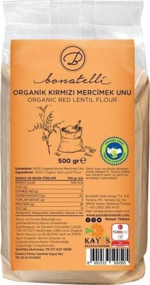 Organik Kırmızı Mercimek Unu 500 gr