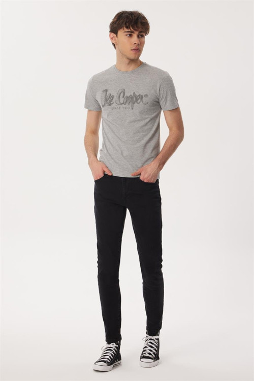 Drawinglogo Erkek %100 Pamuk O Yaka T-Shirt Gri Melanj