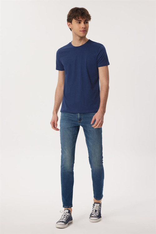 William Erkek %100 Pamuk O Yaka T-Shirt Lacivert