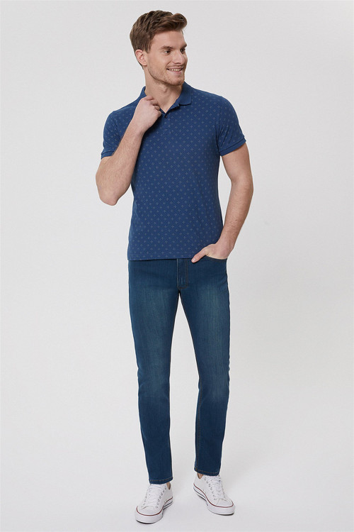 Polite Erkek %100 Pamuk Polo Yaka T-Shirt İndigo