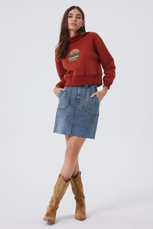 Rıta 1 Kadın Jean Etek Causa Blue