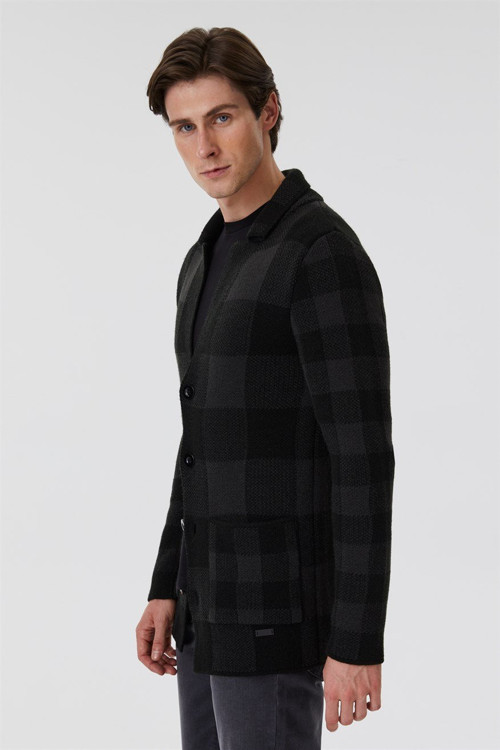 Alvin Erkek Klasik Yaka Hırka Siyah-Antrasit