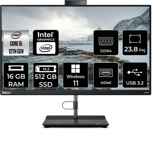 THİNKCENTRE NEO i5 12450H 16 GB RAM 512 GB SSD 23.8" FHD W11P ALL IN ONE PC 12CE0086TX