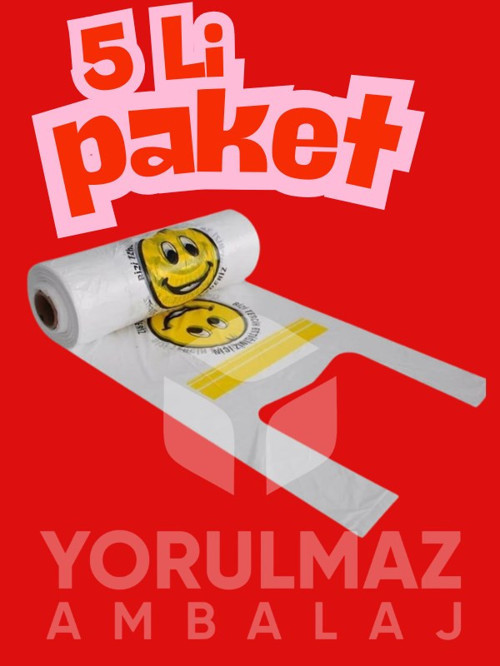 Gülen Yüz Baskılı Orta Boy Rulo Poşet 5’li – Dayanıklı Hışır Market & Manav Taşıma Poşeti Ekonomik P