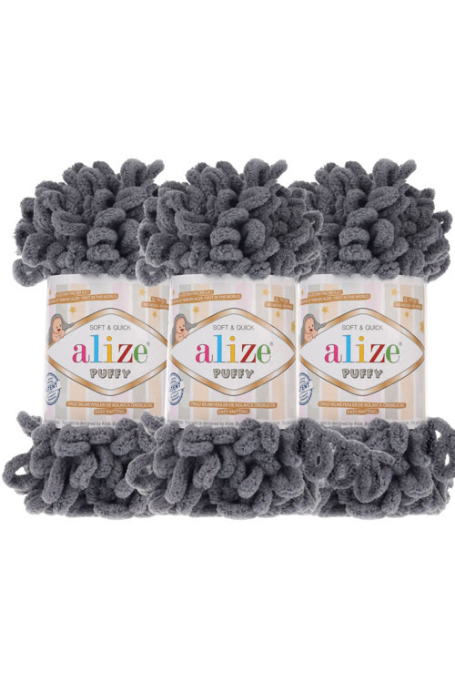 Puffy 3’Lü Paket El Örgü İpi - Şişsiz – 100G X 3 Adet – Renk No: 87 - Koyu Gri