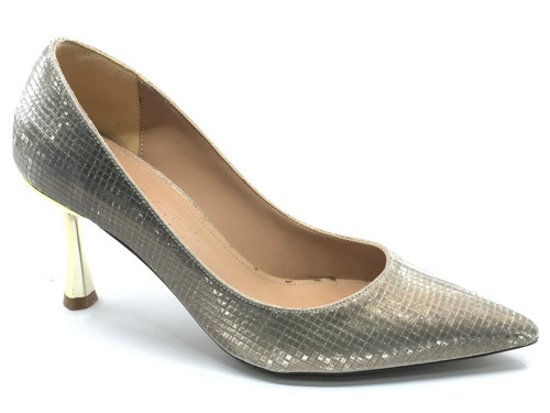Feles 7 Cm Ayna Topuk Poti Kare Desen Stiletto Kadın Ayakkabı