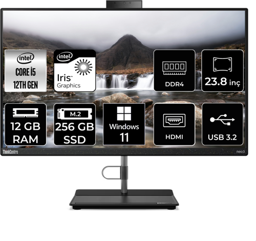 THİNKCENTRE NEO 30A İ5 1235U 12 GB RAM 256 GB SSD 23.8" FHD W11H ALL IN ONE PC 12CE004KTX