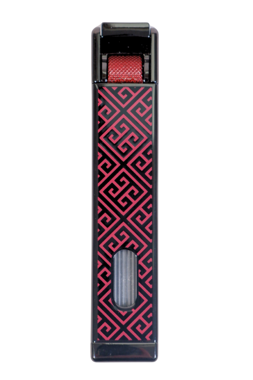Tek Torch Pürmüz Gunmetal-Kırmızı Desenli Metal Puro Çakmağı
