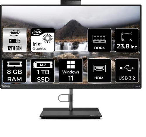 THİNKCENTRE NEO 30A İ5 1235U 8 GB RAM 1 TB SSD 23.8" FHD W11H ALL IN ONE PC 12CE004KTX