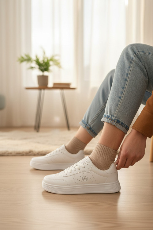 Kadın Spor Ayakkabı Amblem Detaylı Ve Ortopedik Düz Tabanlı Casual Sneaker