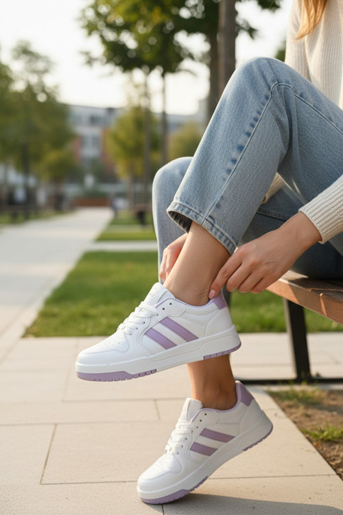 Kadın Renkli Şerit Detaylı Şık Sneaker Yürüyüş Ayakkabısı