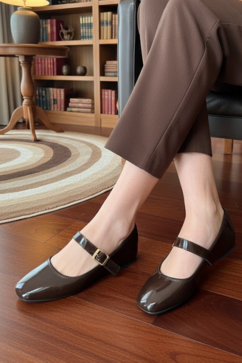 Kadın Babet Bantlı Kemerli Rugan Hafif Rahat Şık İş Ofis Günlük Ayakkabı