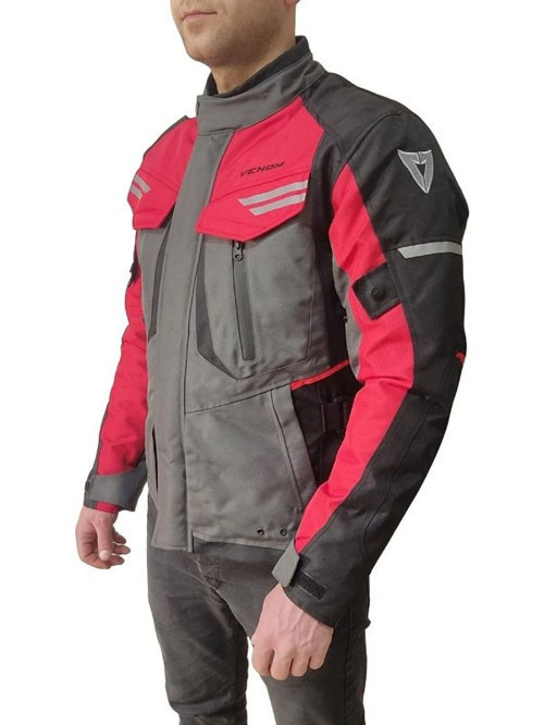 Kopenhag Motosiklet Montu Gri-Kırmızı Full Koruma Motorcu Montu