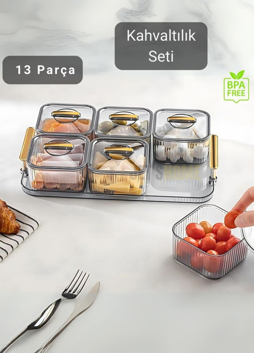 6’lı Kahvaltı Seti 13 Parça Kahvaltılık BPA Free Sunumluk Şık Tepsili Kahvaltılık