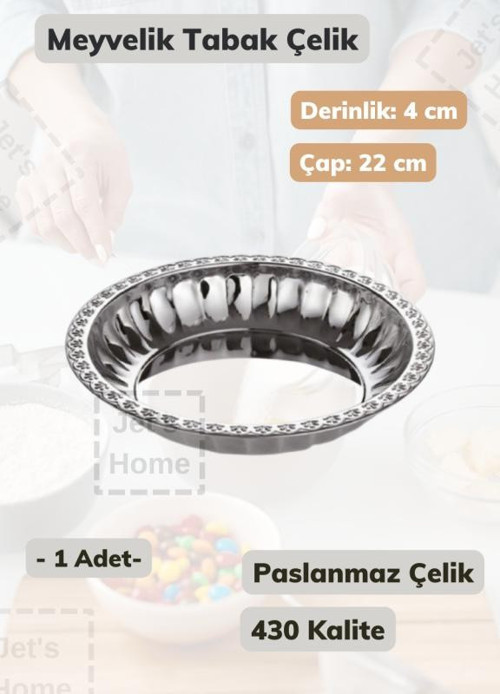 Çelik Meyvelik Tabak 22 cm Paslanmaz Çelik Tabak