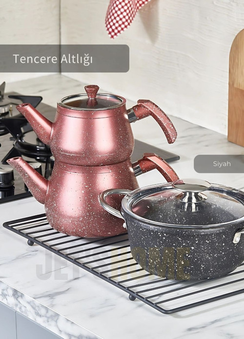 Nihale Paslanmaz Tencere Çaydanlık Altlığı Isıya Dayanıklı Siyah 47x24 cm