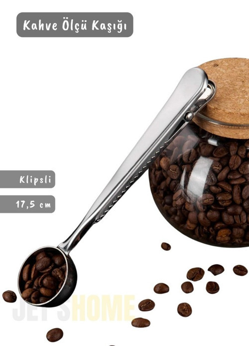 Klipsli Kahve Ölçü Kaşığı Paslanmaz Çelik Kahve Taze Saklama Çözümü 17,5 cm