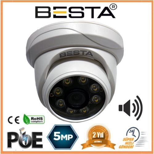 Büro Ev Ofis Güvenliği için 5MP Dahili Mikrofonlu IP Dome Kamera