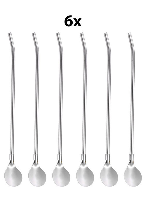 Çelik 6Adet 22Cm Kamışlı Kokteyl Kahve Latte Karıştırma Barmen Kaşığı Cin759By-6