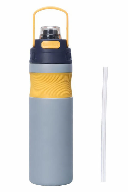316 L Çelik Gri 580 ml Pipetli ve Kulplu Matara Suluk cin844