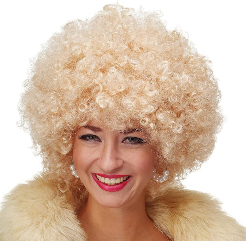 Altın Renk Kıvırcık Afro Bonus Peruk Parti Peruğu Platin Gold