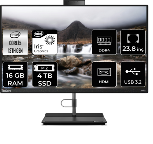 THİNKCENTRE NEO 30A i5 1240P 16 GB RAM 4 TB SSD 23.8" FHD FDOS ALL IN ONE PC 12B0002CTX