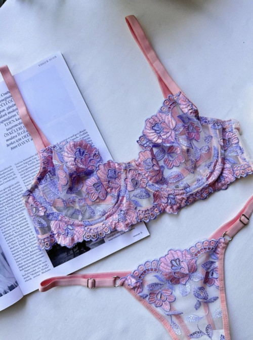 NOATEKS Suave Çiçek Desenli Balenli Kapsız Brode Sütyen Takımı