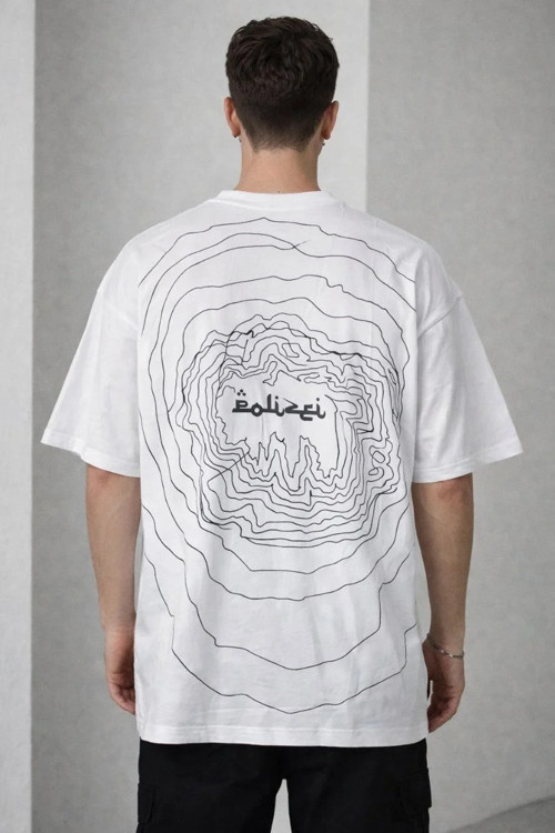 Erkek Bisiklet Yaka Baskılı Kısa Kollu Tişört Streetwear Günlük Basic Pamuklu T-shirt - Beyaz