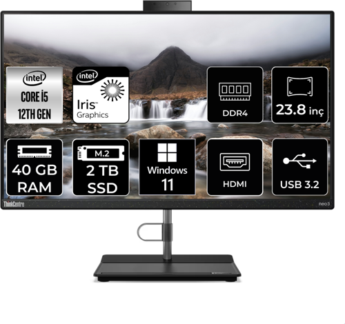 THİNKCENTRE NEO 30A i5 1240P 40 GB RAM 2 TB SSD 23.8" FHD W11H ALL IN ONE PC 12B0002CTX