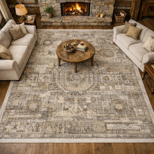 Roma 1129 Gri Krem Modern Salon Halısı