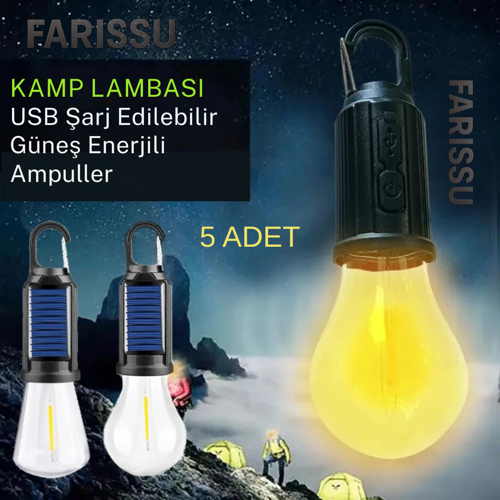 ALASKA USB & Güneş Enerjili Kamp Lambası – Askılı, IPX4 Suya Dayanıklı, 4 Modlu Taşınabilir LED Ampul