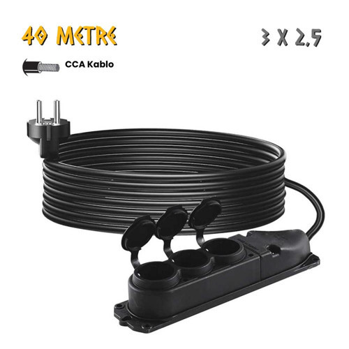 Kauçuk Uzatma Kablosu CCA 3x2.5 - Üçlü Grup Priz - 40 mt.