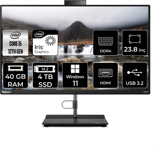 THİNKCENTRE NEO 30A İ5 1235U 40 GB RAM 4 TB SSD 23.8" FHD W11H ALL IN ONE PC 12CE004KTX
