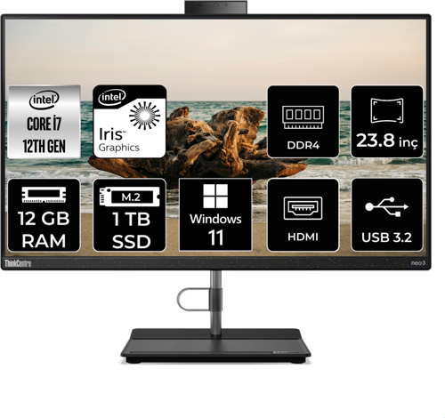 THİNKCENTRE NEO 30A i7 1260P 12 GB RAM 1 TB SSD 23.8" FHD W11P ALL IN ONE PC 12B0008JTX