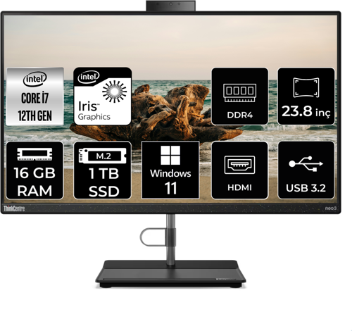 THİNKCENTRE NEO 30A i7 1260P 16 GB RAM 1 TB SSD 23.8" FHD W11H ALL IN ONE PC 12B0008JTX