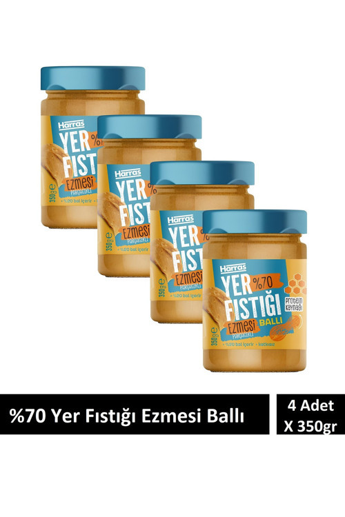 Katkısız Ballı Parçacıklı Yer Fıstığı Ezmesi %70 fıstık %20 bal 4 Adet X 350gr