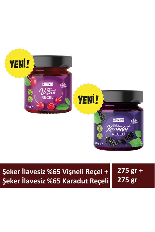 Şeker İlavesiz Vişne Reçeli ve Karadut Reçeli Ekstra Geleneksel 2 Adet x 275 gr