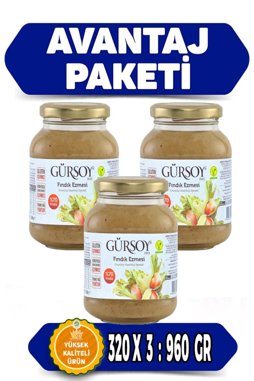 Palm Yağı, Renklendirici Ve Koruyucu Içermeyen Saf Fındık Ezmesi Avantaj Paket 3 Lü