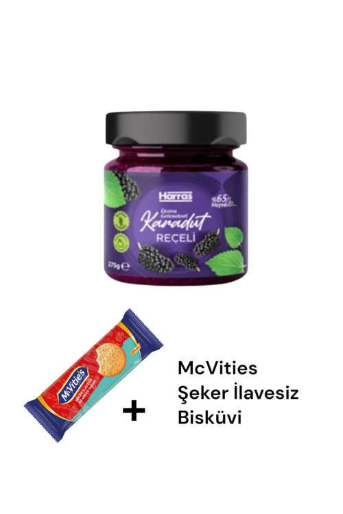 Harras Şeker İlavesiz Karadut Reçeli 275 gr + Mc Vities Şeker İlavesiz Bisküvi