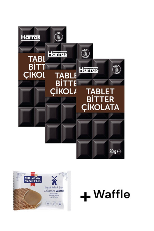 Harras Bitter Tablet Çikolata %57 Kakao 80 gr x 3 Adet