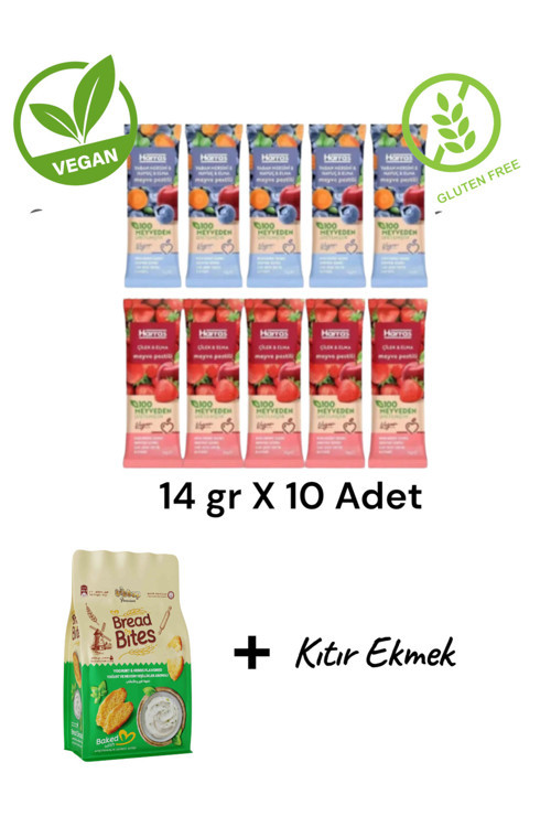 Vegan meyve pestili Çilek Elma Yaban Mersini Havuç 14gr X 10 adet