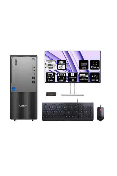 Thinkcentre Neo 50T G5 İ5 14400 48Gb 4Tb Ssd W11P Masaüstü Bilgisayar + 23.8" Monitör