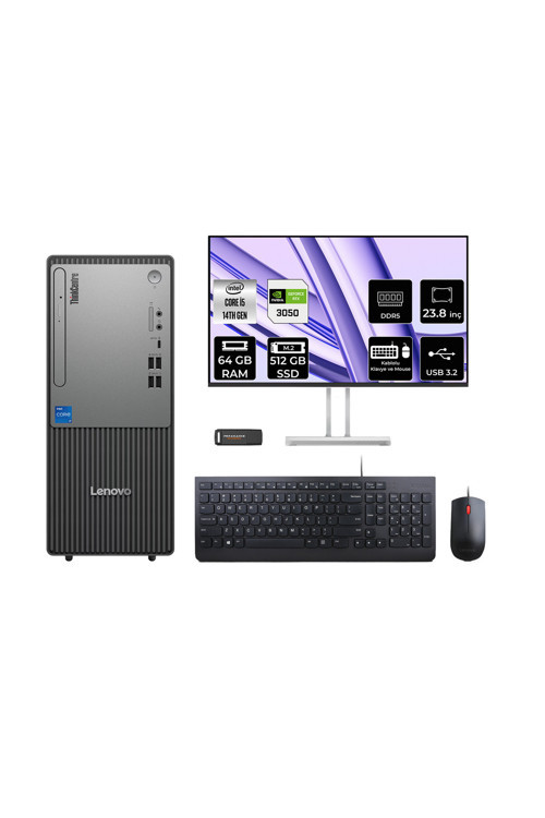 Thinkcentre Neo 50T G5 İ5 14400 64Gb 512Gb Ssd Rtx3050/6Gb Fdos Masaüstü Bilgisayar + 23.8"