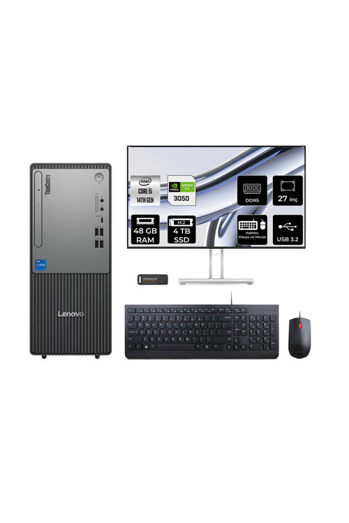 Thinkcentre Neo 50T G5 İ5 14400 48Gb 4Tb Ssd Rtx3050/6Gb Fdos Masaüstü Bilgisayar + 27"