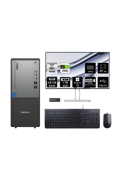 Thinkcentre Neo 50T G5 İ5 14400 48Gb 1Tb Ssd Rtx5050/8Gb W11H Masaüstü Bilgisayar + 27"