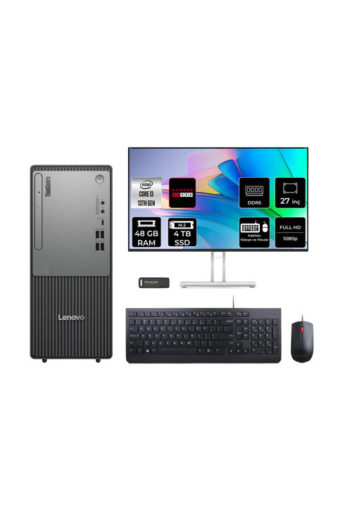Thinkcentre Neo 50T G5 İ3 13100 48Gb 4Tb Ssd Rx550/4Gb Fdos Masaüstü Bilgisayar + 27"