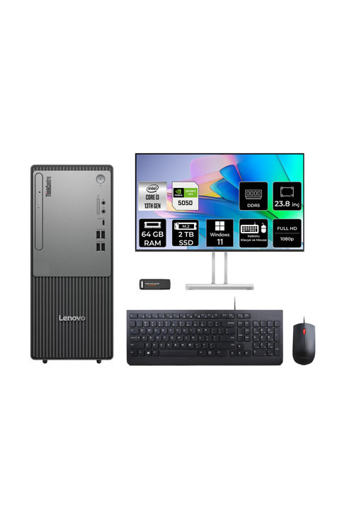 Thinkcentre Neo 50T G5 İ3 13100 64Gb 2Tb Ssd Rtx5050/8Gb W11P Masaüstü Bilgisayar + 23.8"