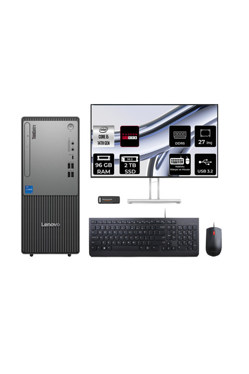 Thinkcentre Neo 50T G5 İ5 14400 96Gb 2Tb Ssd Rx550/4Gb Fdos Masaüstü Bilgisayar + 27"