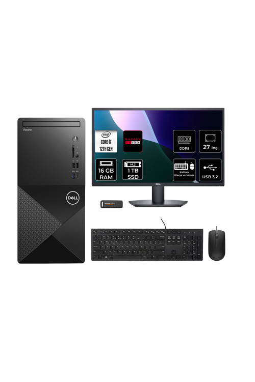 Vostro 3030Mt İ7 12700 16Gb 1Tb Ssd Rx550/4Gb Fdos Masaüstü Bilgisayar + 27" Monitör